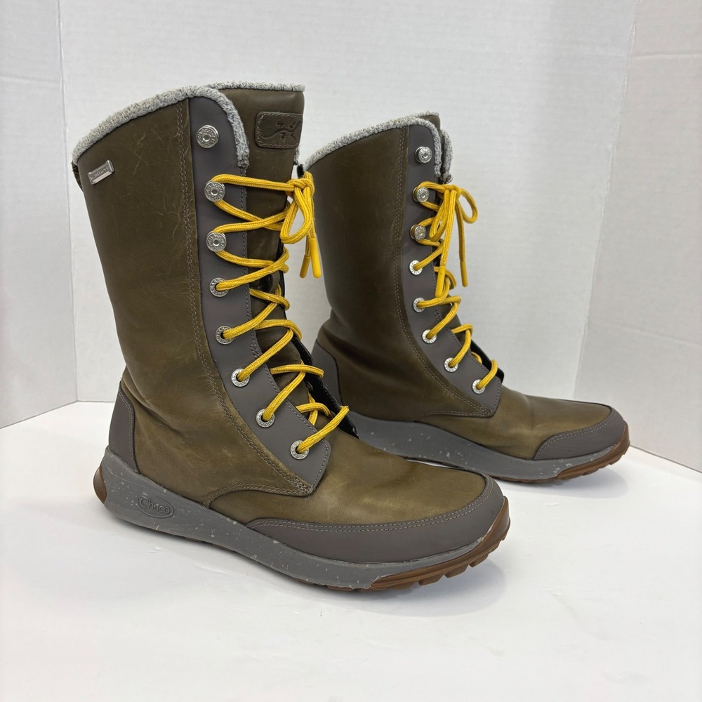 Chaco Borealis Tall Waterproof Snow Boot Womens 9.5 Olive Green Leather Lace Up